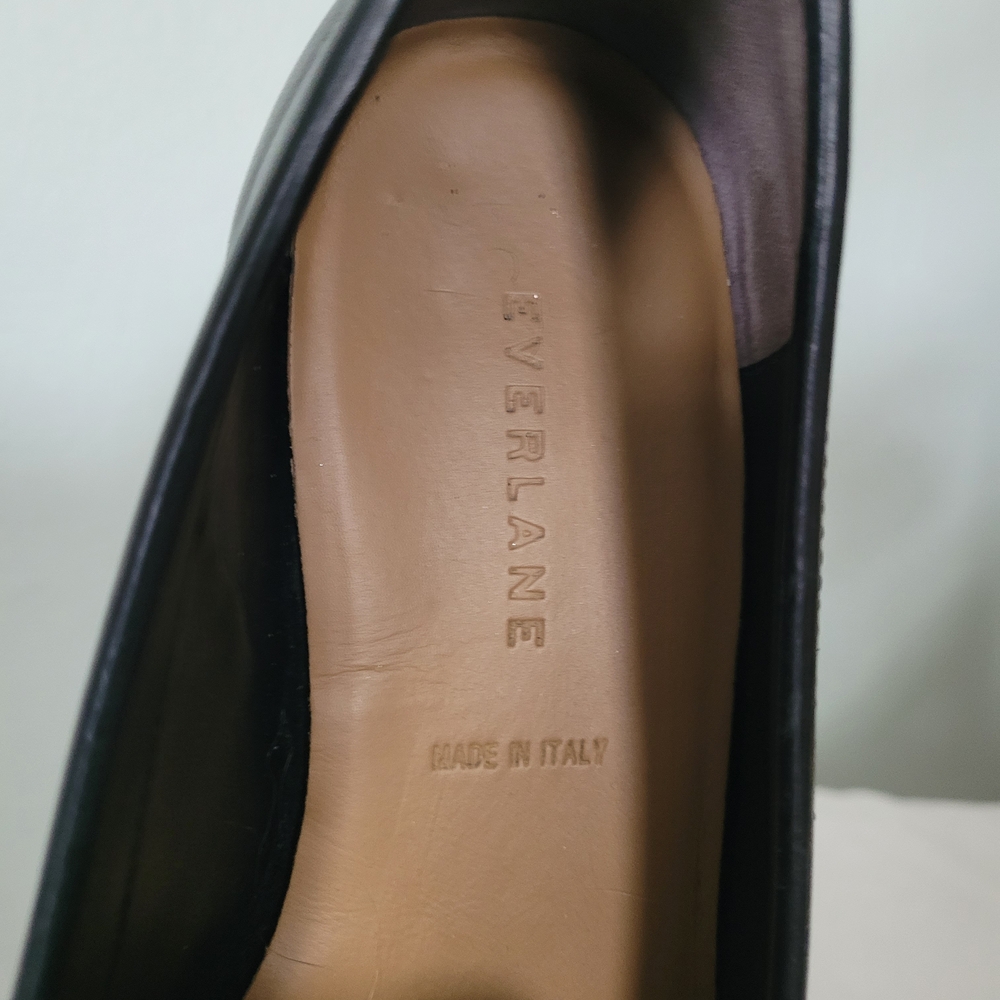 Black Leather Women's Loafers with Natural Wood-Effect Sole - Everlane - 9.5 - Picture 3 of 3